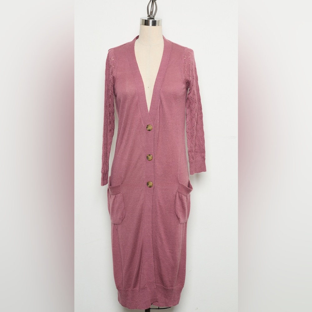 Deep V-neck Long-sleeve Long Cardigan 100% Cashmere [NEW]